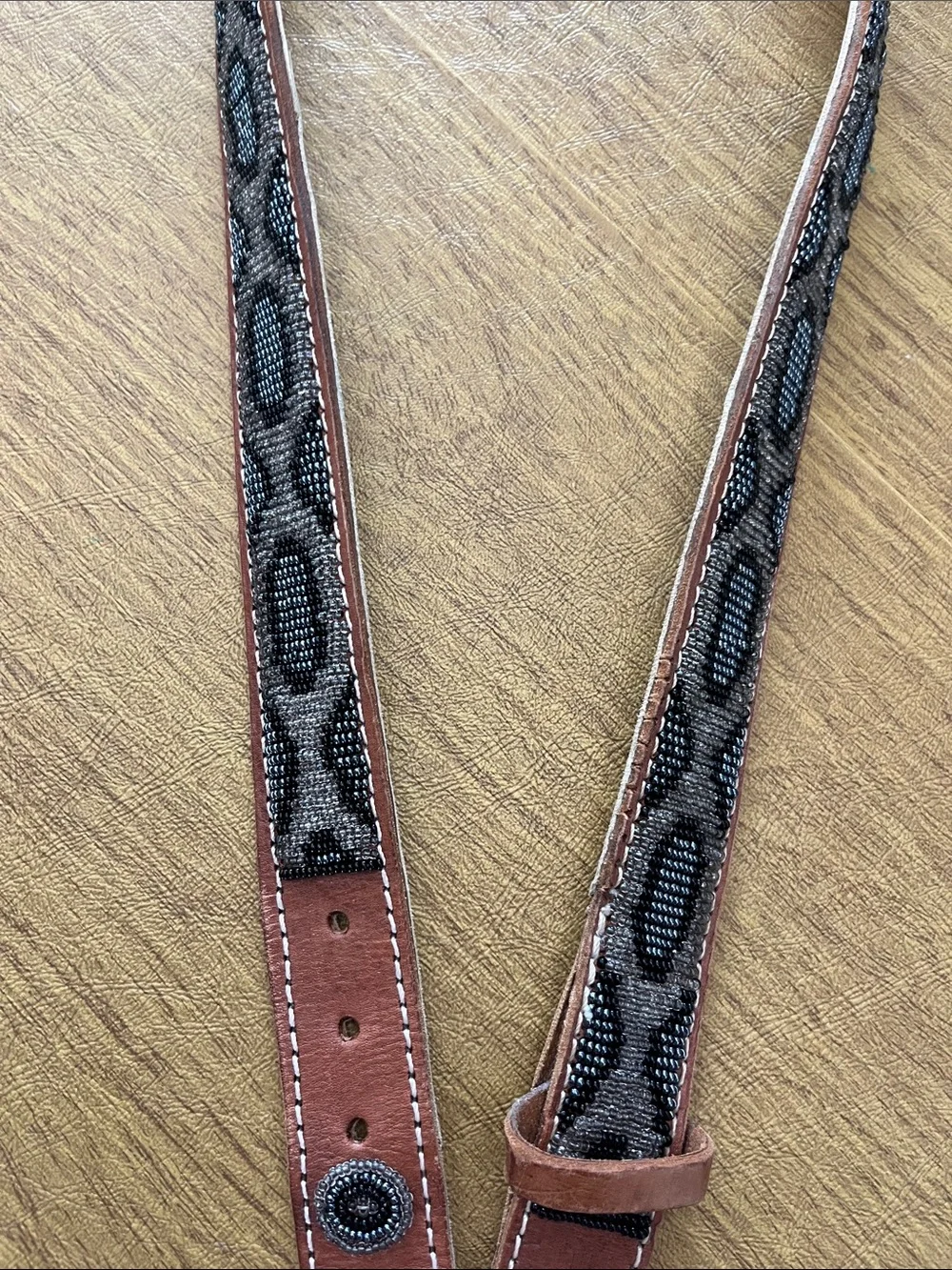 Artisan Crafted Brown Leather Belt with Stunning Solid Beaded Design